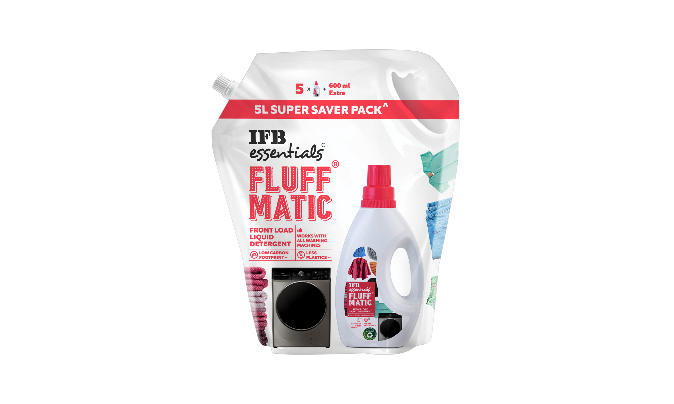 IFB Fluff Matic Front Load Liquid Detergent - 5L Super Saver Refill Pack